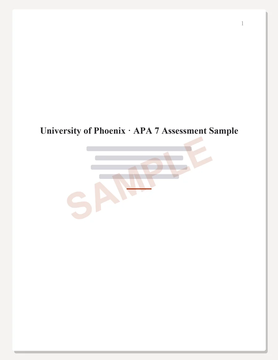 University of Phoenix sample paper preview: APA 7 title page, written to the scoring guide